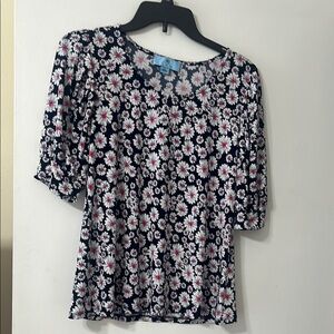 Floral Print Women's Top - Blue and White